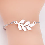 Stainless Steel Womens Unisex Bracelet Adjustable Size Leaves Lobster Clasp Y11