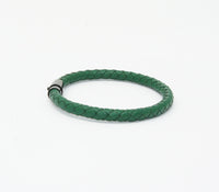 Unisex Men's Genuine Leather Stainless Steel Magnetic Clasp Bracelet Green