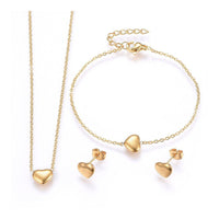 Stainless Steel Set Pendant Necklace Earring Bracelet Heart Gold Silver 17" P679