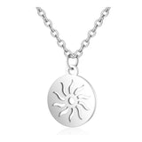 304 Stainless Steel Pendant Necklace Flat Round Sun Silver Color 16" 1mm A405