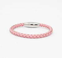 Unisex Men's Genuine Leather Stainless Steel Magnetic Clasp Bracelet Pink