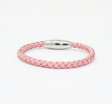 Unisex Men's Genuine Leather Stainless Steel Magnetic Clasp Bracelet Pink