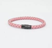 Unisex Men's Genuine Leather Stainless Steel Magnetic Clasp Bracelet Pink