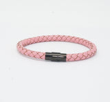 Unisex Men's Genuine Leather Stainless Steel Magnetic Clasp Bracelet Pink