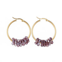 Stainless Steel Hoop Earrings Glass Bead Gold 12 Gauge 42x33 2mm 0.8x1.2mm A177
