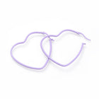 Stainless Steel Hoop Earrings Heart Purple Green Pink Yellow 1.5" To 2.2" P575
