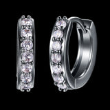 Platinum Black Gunmetal Plated Earrings  Hoop Huggies Zirconia  Latch Back Clasp L669