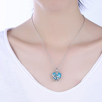 Platinum Plated Necklace Pendant Heart Kallaite Blue 20 Inches 1MM Lobster B191