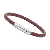 Unisex Men's Genuine Leather Stainless Steel Magnetic Clasp Bracelet Burgundy