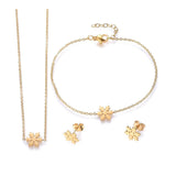 Stainless Steel Set Pendant Necklace Earrings Bracelet Snowflake Gold 16.5" P741