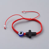 Nylon Braided Bead Bracelet Evil Eye Resin Turquoise Cross Red Adjustable P236