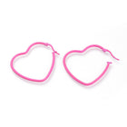 Stainless Steel Hoop Earrings Heart Purple Green Pink Yellow 1.5" To 2.2" P575
