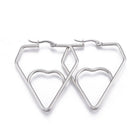 201 Stainless Steel Hoop Earrings Heart Stainless Steel Color 1.7" to 3.4" P541