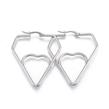 201 Stainless Steel Hoop Earrings Heart Stainless Steel Color 1.7" to 3.4" P541