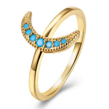 Yellow Gold Platinum Plated Ring Womens Moon Kallaite Stone Blue B506