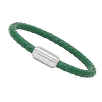 Unisex Men's Genuine Leather Stainless Steel Magnetic Clasp Bracelet Green