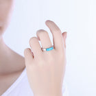 Platinum Plated Black Gunmetal Band Plain Ring Womens Kallaite Stone Blue B500