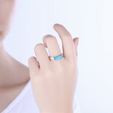 Platinum Plated Black Gunmetal Band Plain Ring Womens Kallaite Stone Blue B500