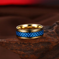 Stainless Steel Gold Plated Mens Band Carbon Fiber Silver Black Blue Ring B557