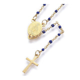 Stainless Steel Lariat Necklace Enamel Lobster Cross Virgin Gold Blue 17" A210