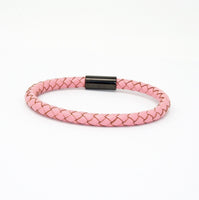 Unisex Men's Genuine Leather Stainless Steel Magnetic Clasp Bracelet Pink