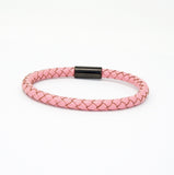 Unisex Men's Genuine Leather Stainless Steel Magnetic Clasp Bracelet Pink