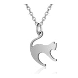 Stainless Steel Pendant Necklaces Cat Silver Gold 15.7" Cat 18x15mm P380