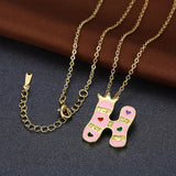 Yellow Gold Plated Necklace Pendant Letter Initial Alphabet Crown 19" 1MM B169