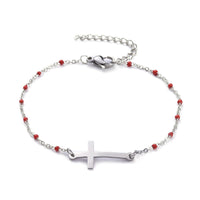 Stainless Steel Bracelet Enamel Cable Lobster Cross Black Blue Red 7.6" Z130