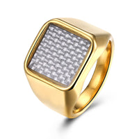 Stainless Steel Yellow Gold Platinum Plated Mens Band Ring Carbon Fiber B555