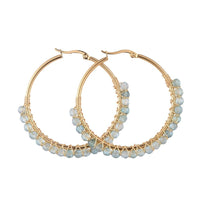Hoop Earrings Stone Beads Gold Stainless Steel Hoop 50mm Pin 0.6x1mm  P602