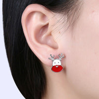 Rose Gold Silver Enamel Stud Earrings Christmas Reindeer Rudolph 16x7mm P132