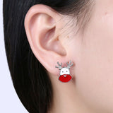 Rose Gold Silver Enamel Stud Earrings Christmas Reindeer Rudolph 16x7mm P132