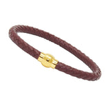 Unisex Men's Genuine Leather Stainless Steel Magnetic Clasp Bracelet Burgundy