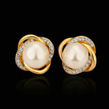 White Rose Gold Plated Pearl Zirconia Stud Earrings L69