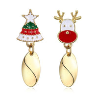 Enamel Stud Earrings Christmas Reindeer Rudolph Christmas Tree 37x13mm P134