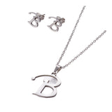 Stainless Steel Set Stud Earring Pendant Necklace Alphabet Letter 17.7" P495