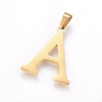 Stainless Steel Pendant 1.2" Earrings Necklace 17.7" Alphabet Letter Gold P813