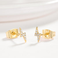 Brass Micro Pave Cubic Zirconia Stud Earrings Lightning Clear platinum  P554