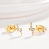 Brass Micro Pave Cubic Zirconia Stud Earrings Lightning Clear platinum  P554