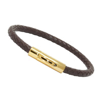 Unisex Men's Genuine Leather Stainless Steel Magnetic Clasp Bracelet Brown