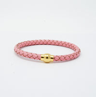 Unisex Men's Genuine Leather Stainless Steel Magnetic Clasp Bracelet Pink