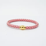 Unisex Men's Genuine Leather Stainless Steel Magnetic Clasp Bracelet Pink