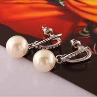 Rose White Gold Plated Pearl Zirconia Drop Stud Earrings L106