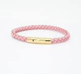 Unisex Men's Genuine Leather Stainless Steel Magnetic Clasp Bracelet Pink