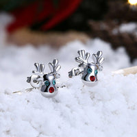 Stud Earrings Zirconia Christmas Rudolph Reindeer Platinum Gold 10x12mm P135