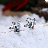 Stud Earrings Zirconia Christmas Rudolph Reindeer Platinum Gold 10x12mm P135