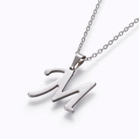 Stainless Steel Set Stud Earring Pendant Necklace Alphabet Letter 17.7" P495