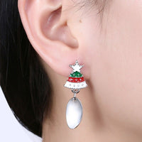 Enamel Stud Earrings Christmas Reindeer Rudolph Christmas Tree 37x13mm P134