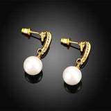 Rose White Gold Plated Pearl Zirconia Drop Stud Earrings L106